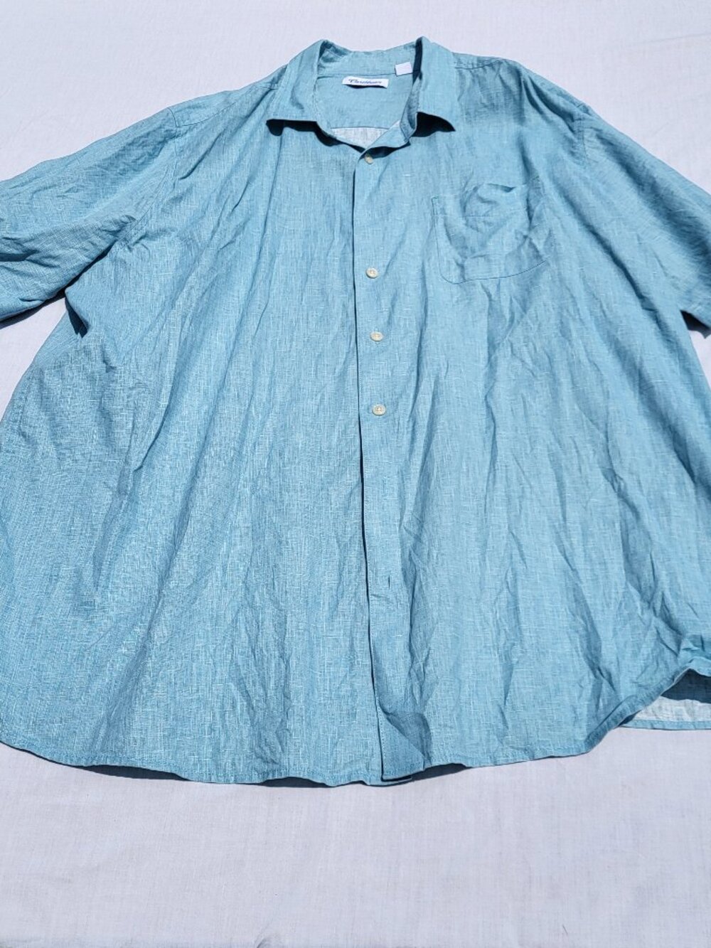 Caribbean Shirt Men's 2XB Blue Linen Short Sleeve Button Down Beach Travel